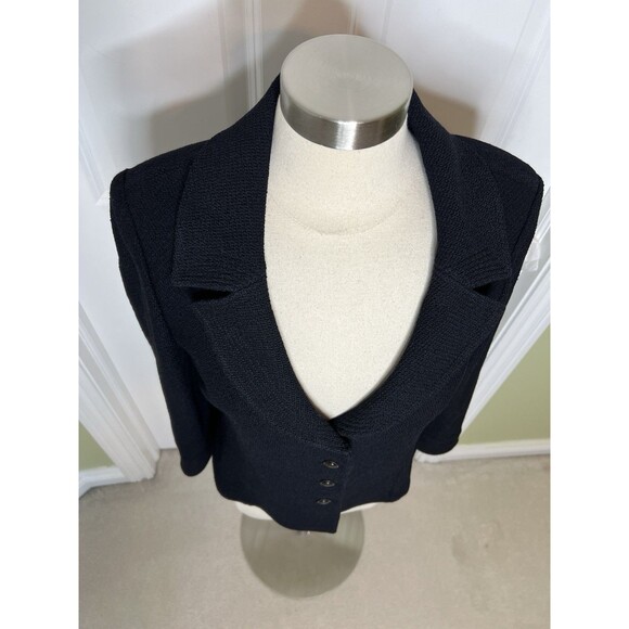 St. John Collection Knit Blazer Jacket Size 12 Black Four Button Career Office - Picture 3 of 12
